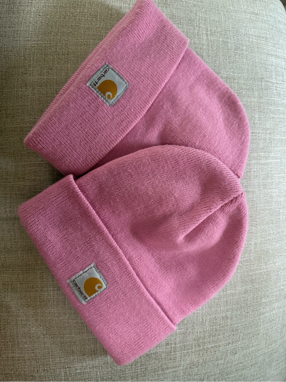 Matching Carhartt pink beanie set